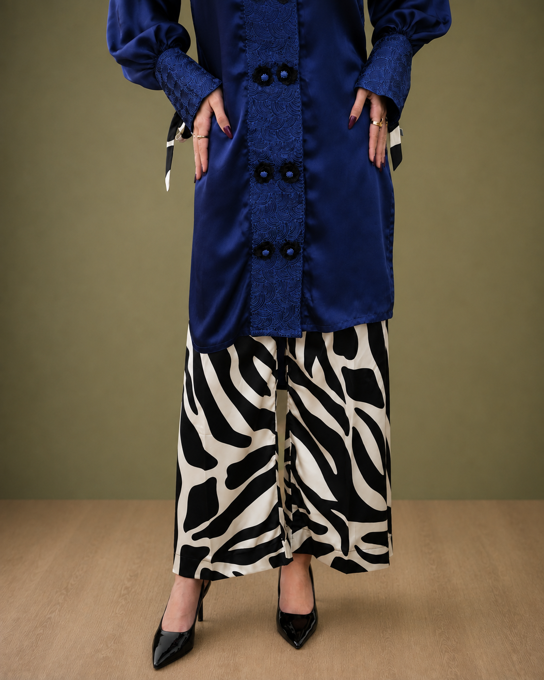 Silk Suit with Printed Silk Trouser - 2 Piece Ready to wear Silk Suit