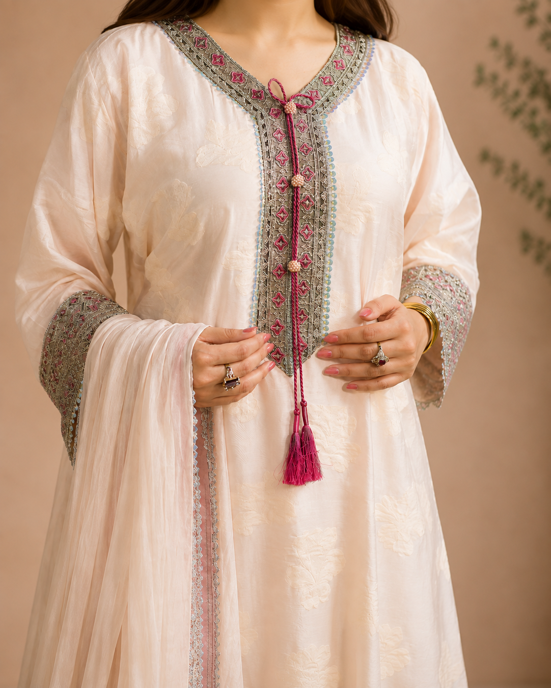 Ivory Patch Work  - 3 Piece Ready to wear Lawn Suit
