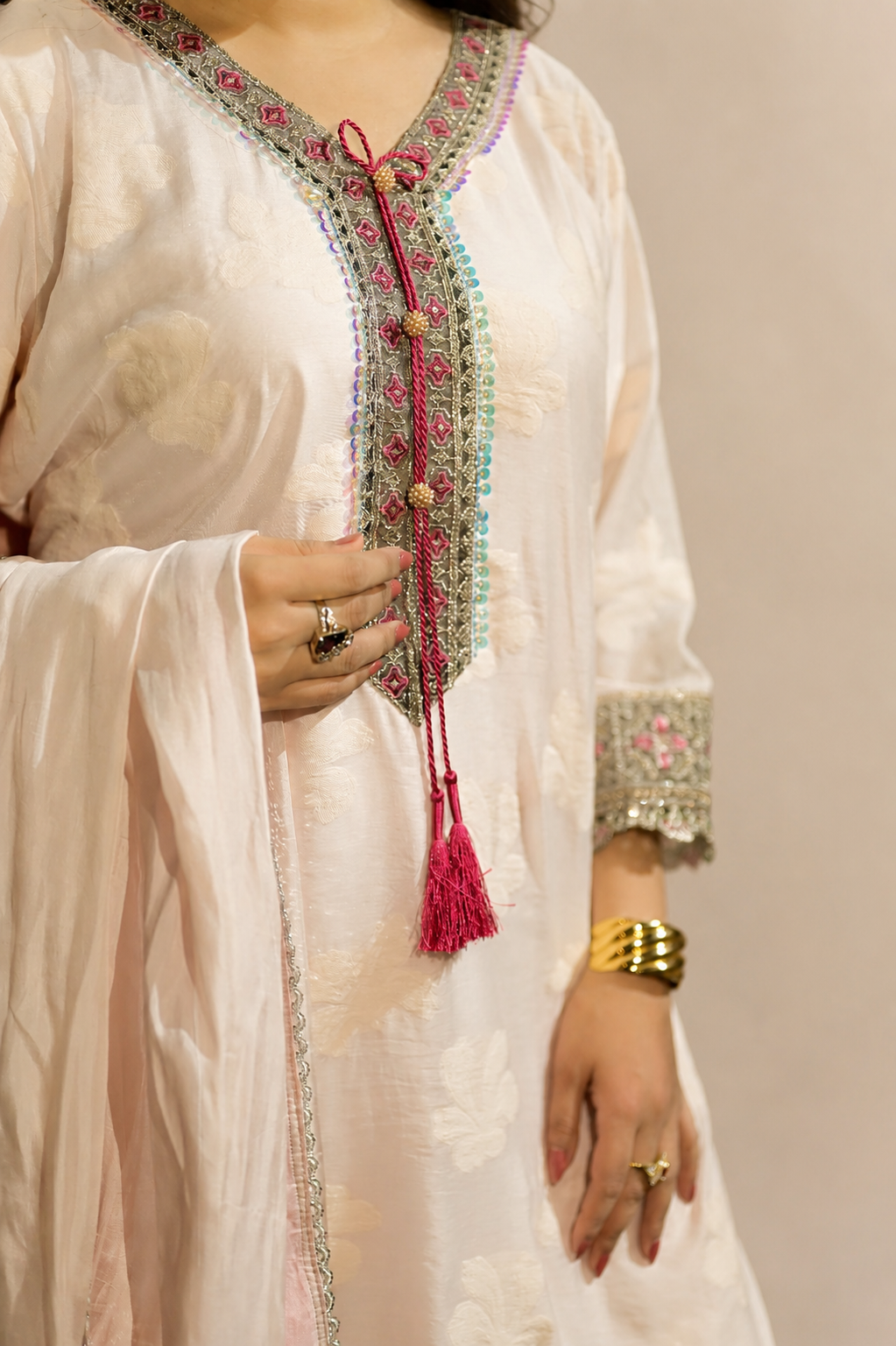 Ivory Patch Work  - 3 Piece Ready to wear Lawn Suit