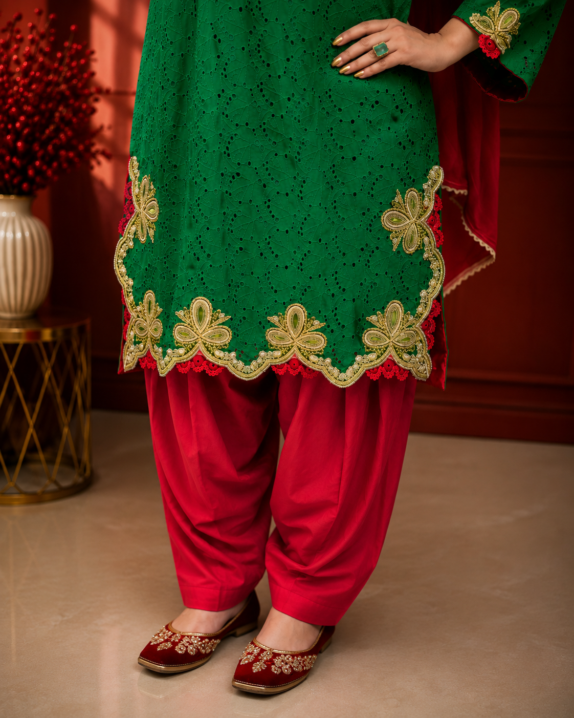 Green Appliqué Embroidered  - 3 Piece Ready to wear Lawn Suit