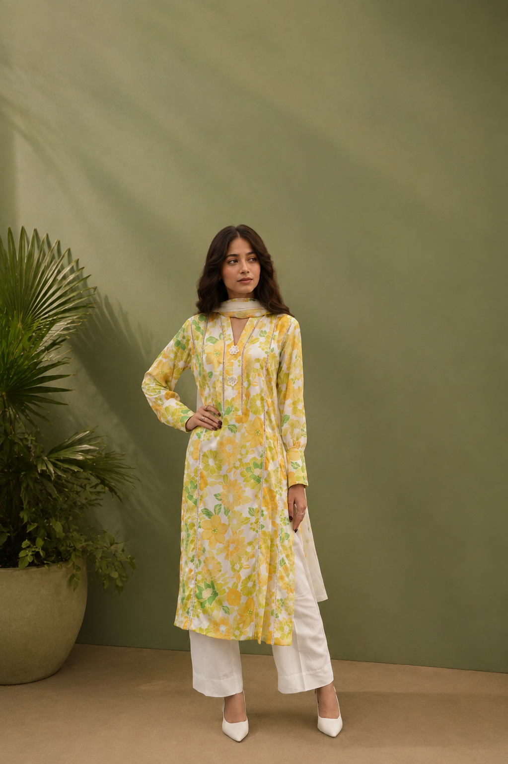 Floral Printed - 3 Piece Ready to wear Silk Suit