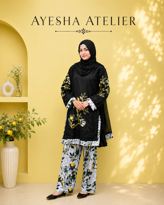 Black Floral - 3 Piece Ready to wear Lawn Suit