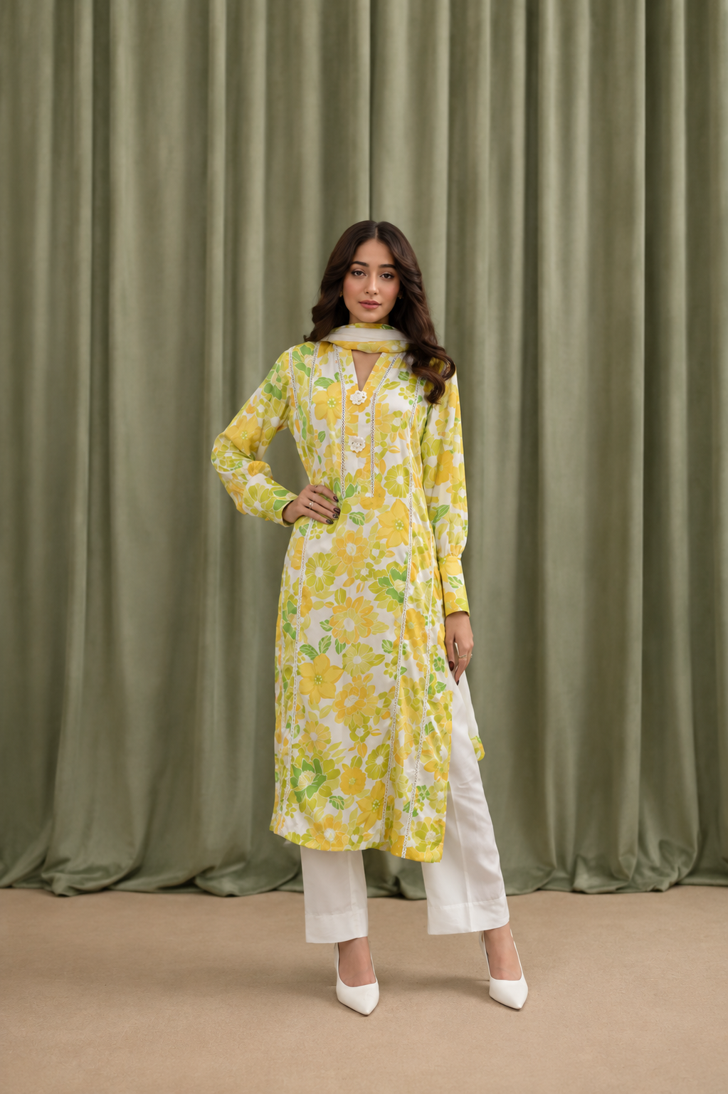 Floral Printed - 3 Piece Ready to wear Silk Suit