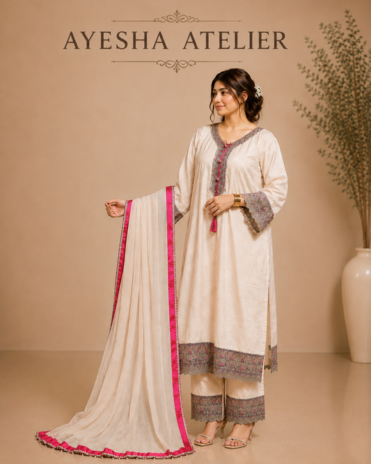Ivory Patch Work  - 3 Piece Ready to wear Lawn Suit