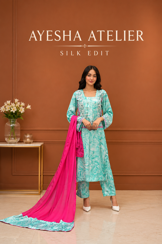 Printed Silk Dress - 3 Piece Ready to wear Silk Suit