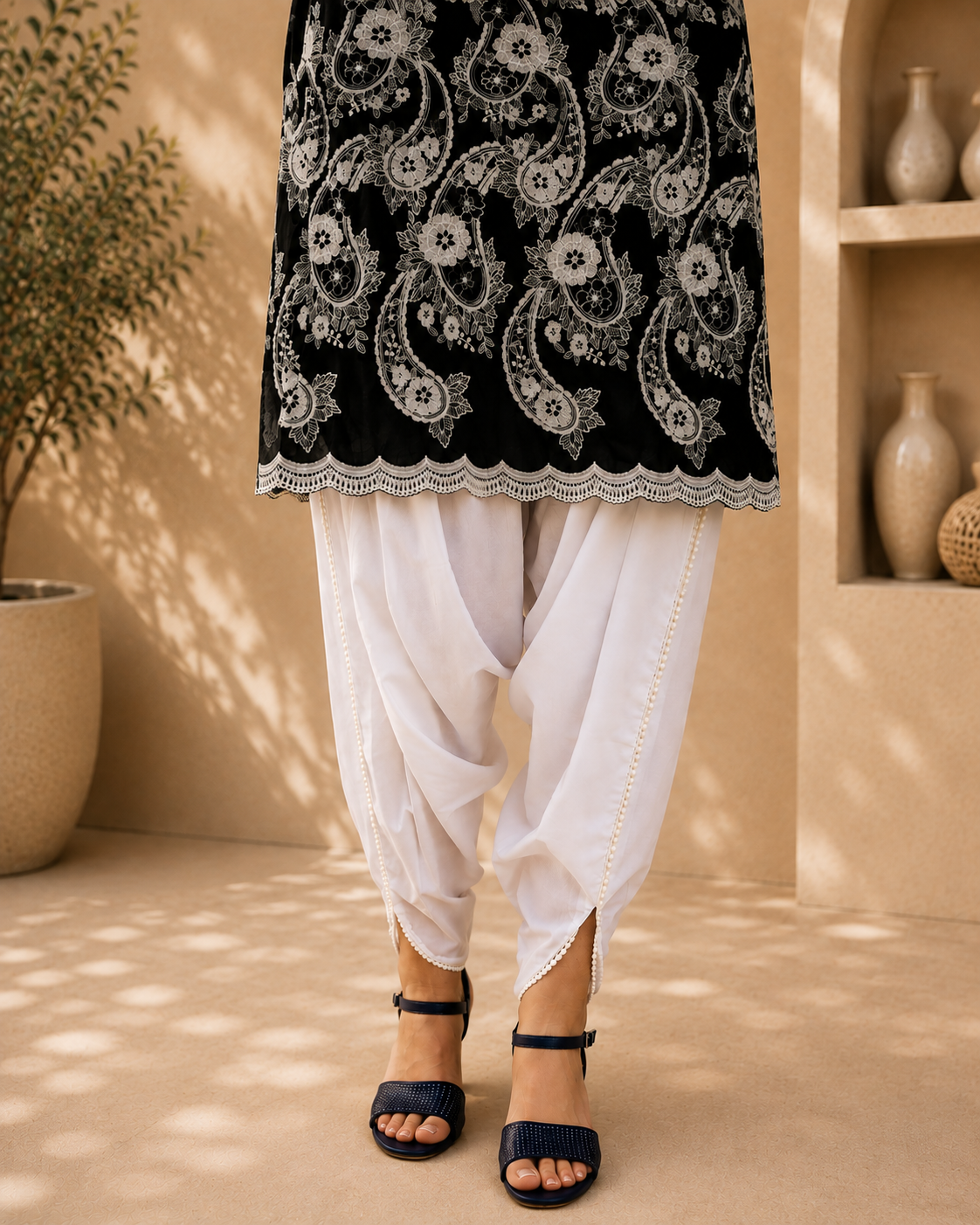 Black & White Floral Embroidered - 3 Piece Ready to wear Lawn Suit