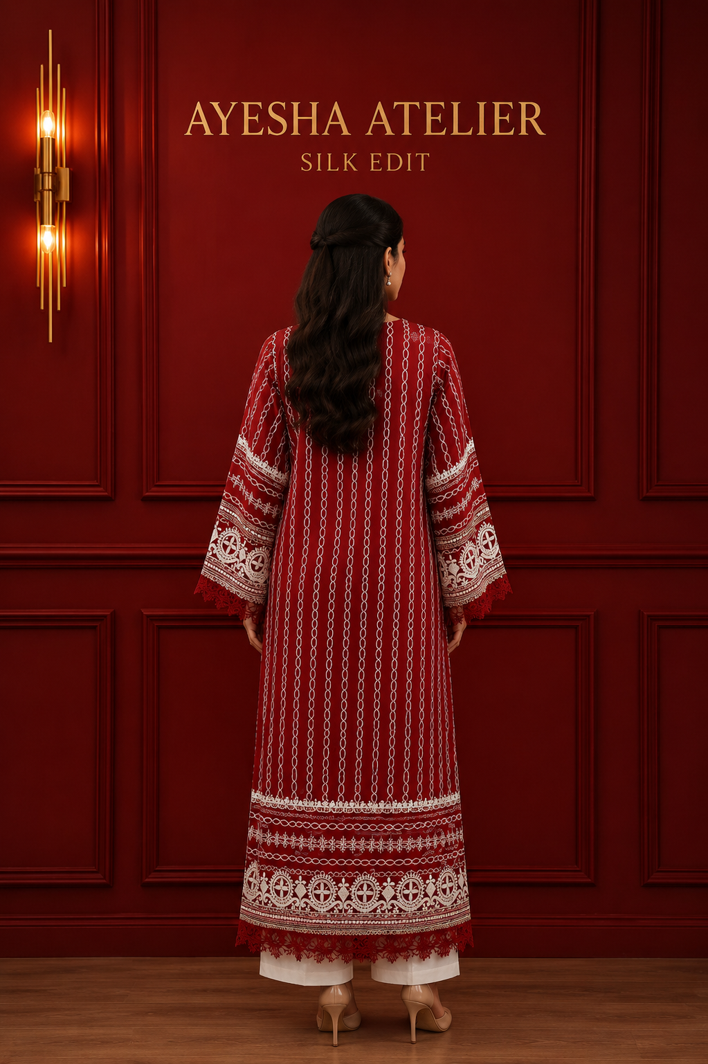 Deep Red Premium Embroidered - 2 Piece Ready to wear Silk Suit