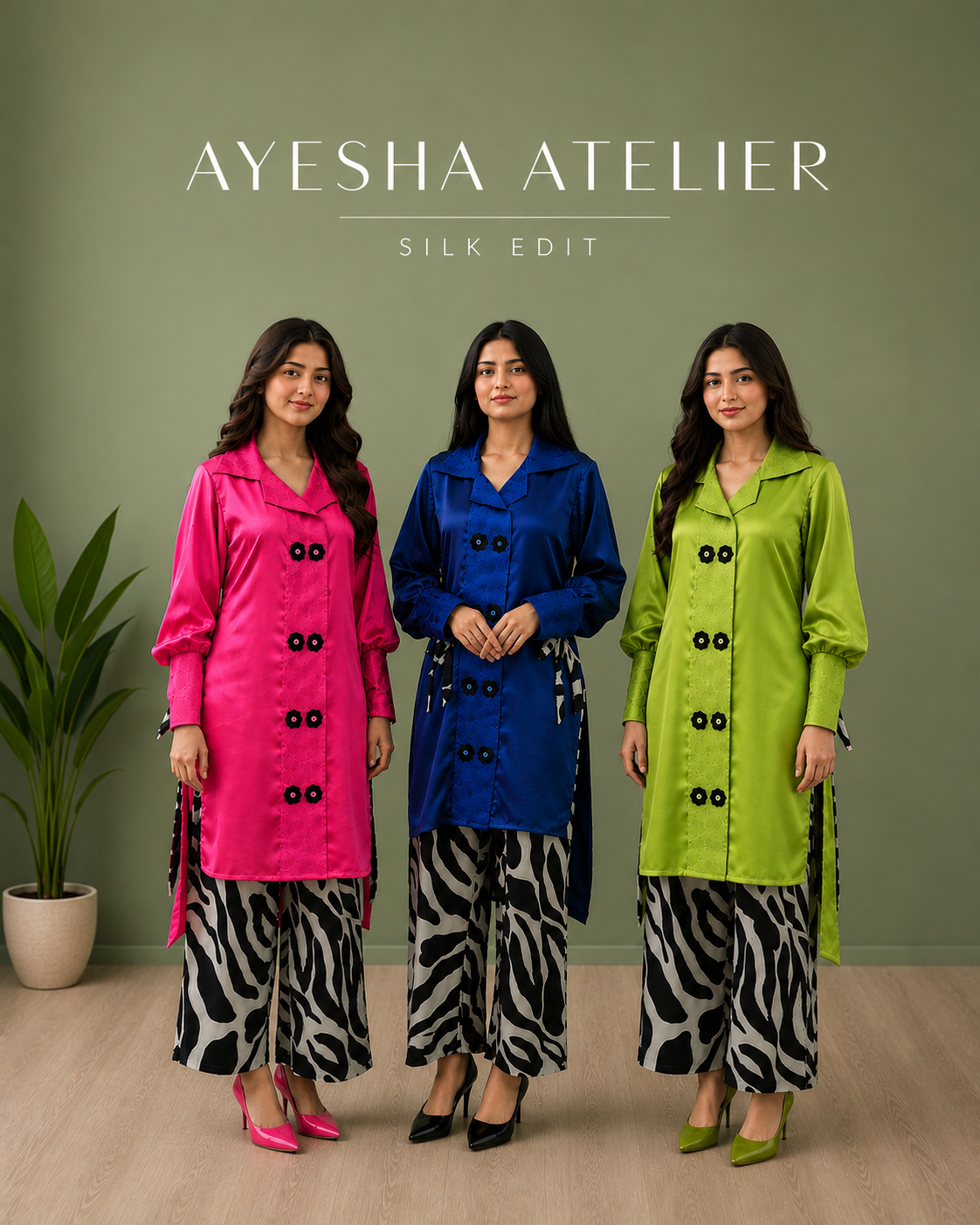 Silk Suit with Printed Silk Trouser - 2 Piece Ready to wear Silk Suit