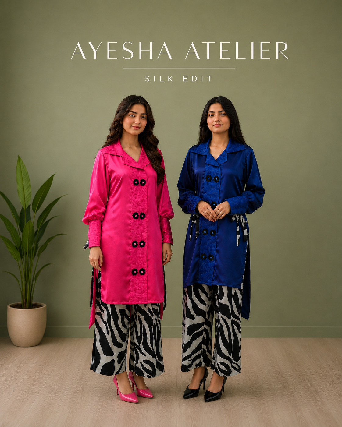 Silk Suit with Printed Silk Trouser - 2 Piece Ready to wear Silk Suit